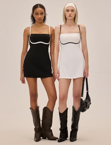 Women’s Tennis Dress with Built-in Shorts - Sleeveless Athletic Dress, Medium Black