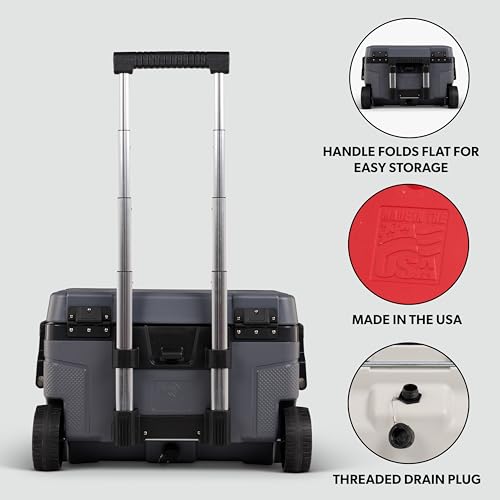 Igloo Trailmate 52 Qt Roller Cooler - Carbonite, Heavy-Duty Wheeled Ice Chest with Insulation & Accessories