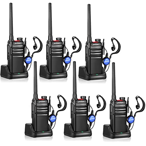 Pxton 6-Pack Waterproof Long Range Walkie Talkies for Adults with Earpieces & Fast Charger Dock