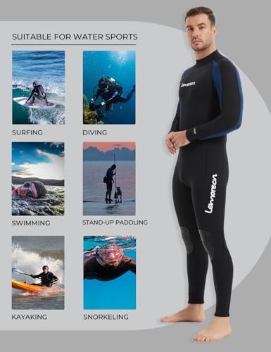 Men's 3mm Wetsuit Full Body Neoprene for Diving Snorkeling Surfing - Black+Blue Large
