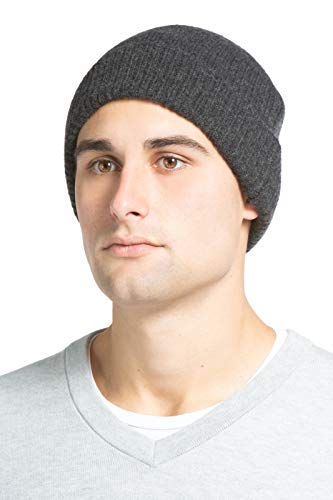 Men's Charcoal Cashmere Ribbed Cuffed Hat - Ultra Plush One Size