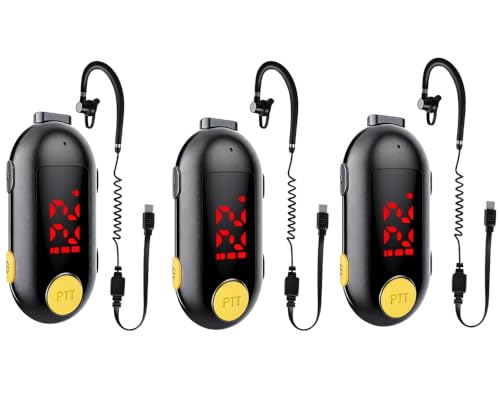 Black Mini Walkie Talkies 3-Pack with Earpieces - Compact Two-Way Radios for Team Communication