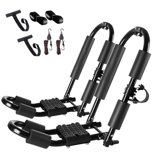 Folding 1 Pair Kayak Roof Rack - Heavy Duty Adjustable Roof Carrier for Canoes & Surfboards