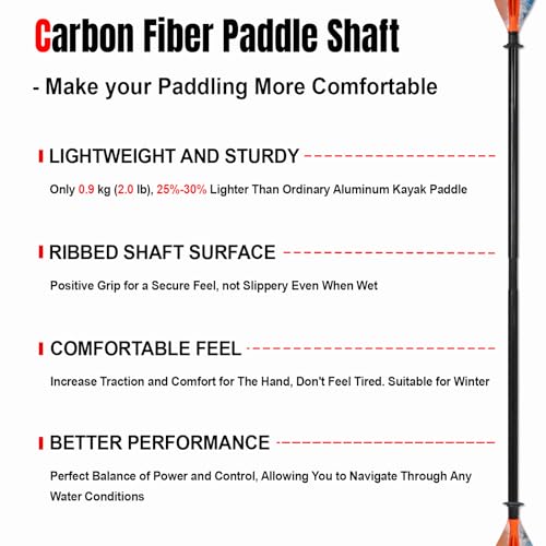 Ocean Orange 240-260cm Adjustable Carbon Fiber Kayak Paddle - Lightweight & Durable