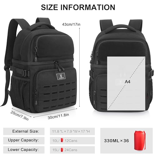 Black Insulated Double Deck Cooler Backpack for 36 Cans - Leakproof & Large Capacity