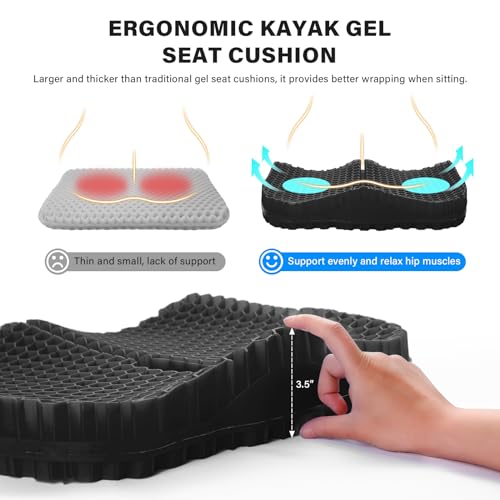 Thicker Gel Kayak Seat Cushion - Large Supportive Paddle Board & Canoe Seat Pad