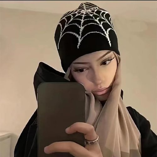 Y2K Knitted Beanies Hat Men Women Graphic Vintage Cap Gothic Warm Knitted Hat Streetwear Trend Beanie (Black)