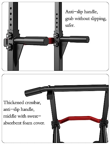 Power Tower Dip Station Pull-Up Bar - Adjustable Height & Non-Slip Feet - Black - 330lbs Capacity