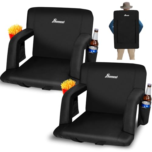 Romswi 21-Inch Foldable Stadium Seats with Back Support & Armrests - 6 Adjustable Angles