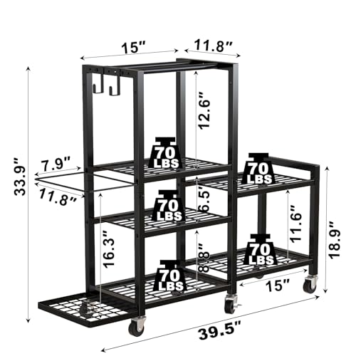6-Tier Rolling Dumbbell & Home Gym Storage Rack with Adjustable Width