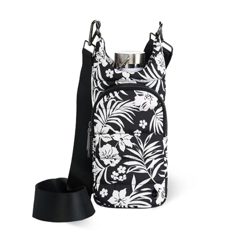 WanderFull HydroBag Water Bottle Carrier with Phone Pocket - Tropical Black & White Floral