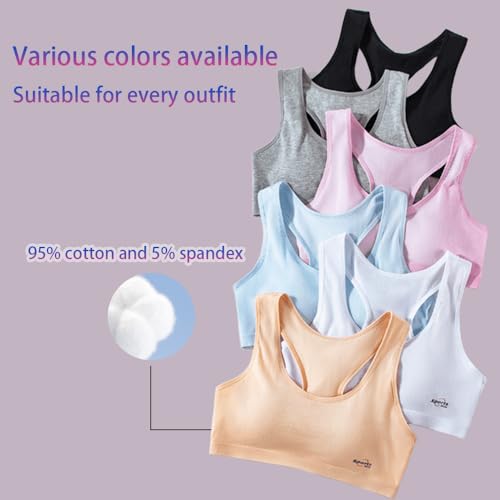 Kids Girls Sports Bras 6 Pack Cotton Wire-Free Underwear Set - Multicolor, 8-12 Years