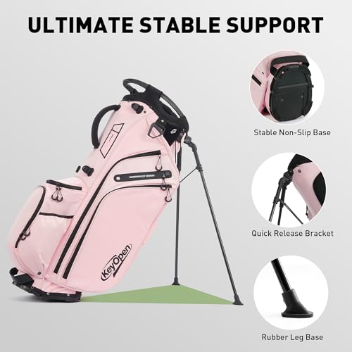 Pink Golf Stand Bag with 14-Way Divider, Weatherproof 900D Material, Dual Straps & Cooler Pockets