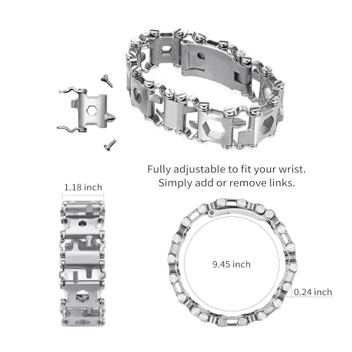 Multitool Bracelet 29-in-1 Utility Wristband for Camping Hiking Sailing - Silver