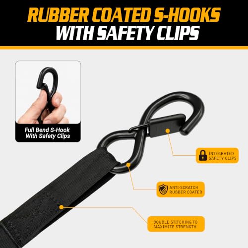 Black Retractable Ratchet Straps 1" x 11.5' 4-Pack, 1,800 lbs Break Strength