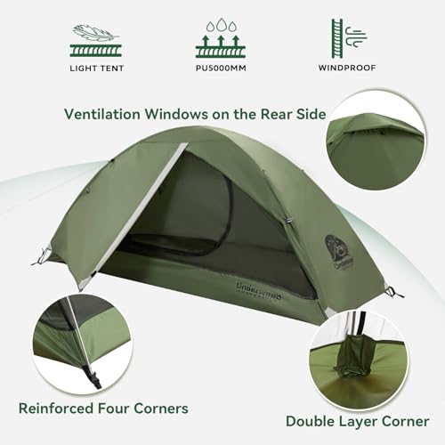 Green 1 Person Lightweight Waterproof Backpacking Tent for Solo Camping