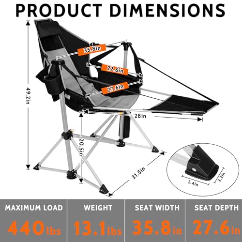 Black Aluminum Hammock Chair with Footrest, Oversized Folding Swing, Outdoor Support