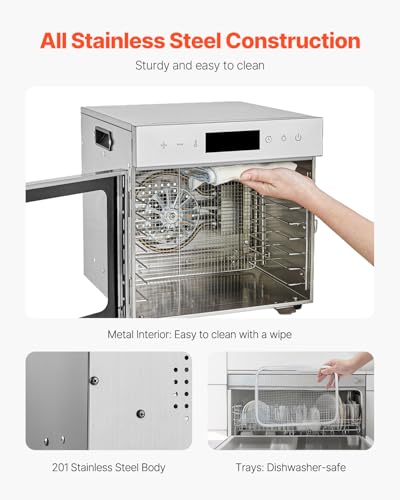 Food Dehydrator Machine with 8 Stainless Steel Trays - 400W Adjustable Temp & Timer