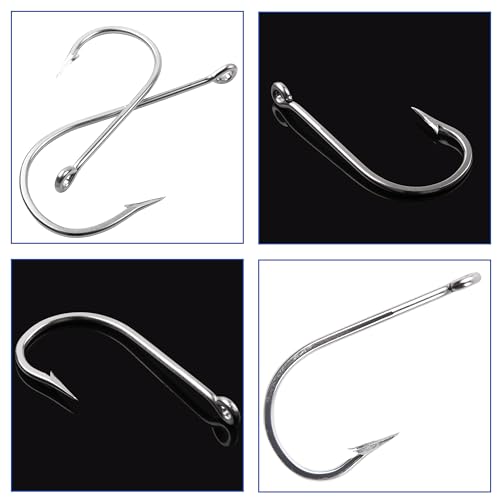 Giant Saltwater Fishing Hooks 10/0 Stainless Steel Big Game Hooks Set for Shark Alligator Gator Hunting
