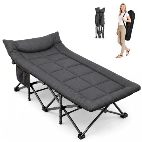 ARAER Camping Cot for Adults with Mattress & Pillow, 28" Wide, Dark Gray