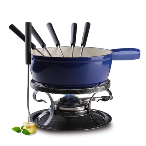 Artestia Blue Cast Iron Cheese Fondue Pot Set - 2.1 Qt 10-Piece
