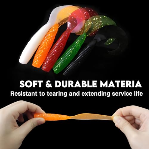 Eupheng 4in White Curly Tail Swimbait Fishing Lure 10PCS - Soft Plastic Bait