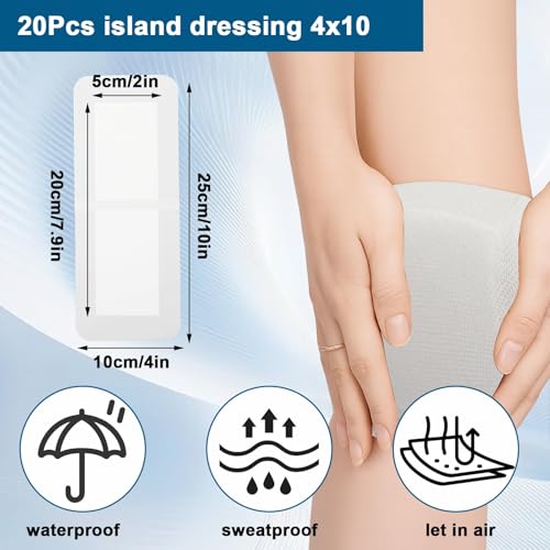 20 Pack Breathable Adhesive Gauze Pads for Wound Care 4x10 Inch