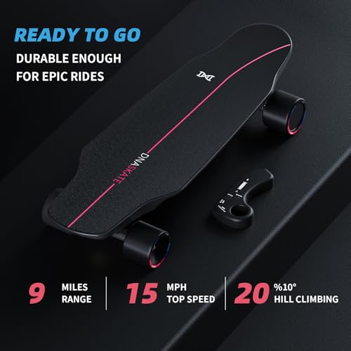 DNASKATE Electric Skateboard with Remote - 15 MPH Top Speed, 9 Miles Range, 400W Hub Motor, Compact & Rugged Design