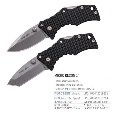 Cold Steel Micro Recon 1 2 Inch Spear Point Tactical Folding Knife with 2.375 Inch Blade