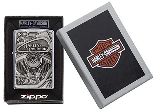 Zippo Harley-Davidson Windproof Chrome Pocket Lighter with Flag Emblem