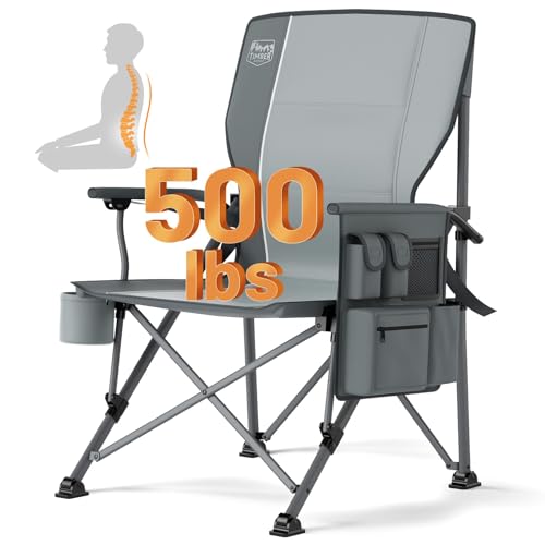 Timber Ridge Grey Oversized Folding Camping Chair with Lumbar Support, Cooler & Cup Holder