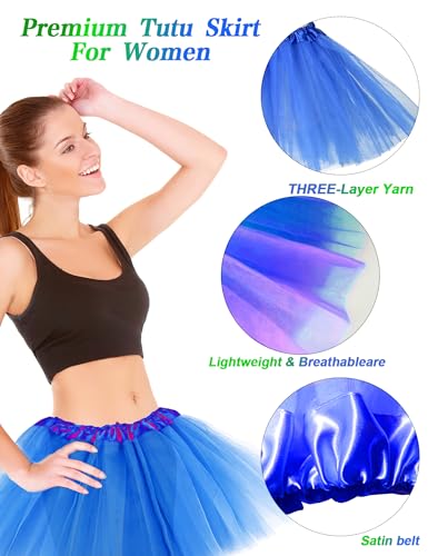 Blue Adult Tutu Skirt for Dance & Costume - 12 Pack Elastic Tulle Ruffle