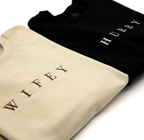 Medium Wifey & Hubby Embroidered Sweatshirt for Honeymoon - Sand