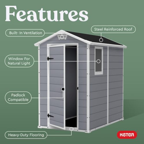 Keter Manor 4x6 Resin Outdoor Storage Shed - Weatherproof Garden & Patio Organizer