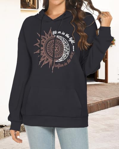Women's Long Sleeve Hoodie Sweatshirt with Drawstring and Pockets - X-Large Black