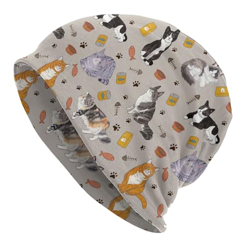 Flower Sugar Skull Beanie Hat Adult Skull Cap Warm Slouchy Knit Headwear Gift - Cat Pattern