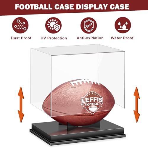 Full Size Football Display Case Clear - Acrylic Ball Collector Stand with Base