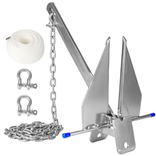 13 lb Boat Anchor Kit with Chain Rope and Shackles for 20-32 ft Boats