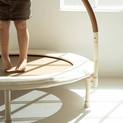 Beige 36-Inch Kids & Toddler Indoor/Outdoor Mini Trampoline with Removable Handle