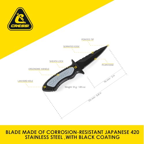 Cressi Diving Knife for Scuba & Snorkeling - Spear Black