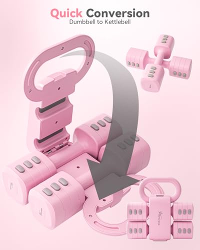 Pink 2-in-1 Adjustable Kettlebell Dumbbell Set for Women – Space Saving Workout Equipment