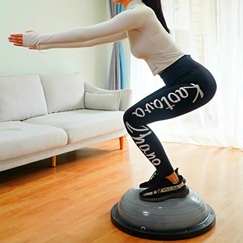 Grey Balance Ball Half Ball Exercise Trainer with Resistance Bands and Foot Pump