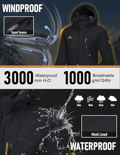 Winter Ski Jacket for Women Waterproof Snow Coat - Large Black