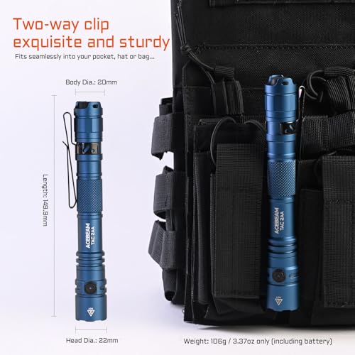 ACEBEAM TAC 2AA EDC Tactical Flashlight - Blue, 1400 Lumens, 304M Range