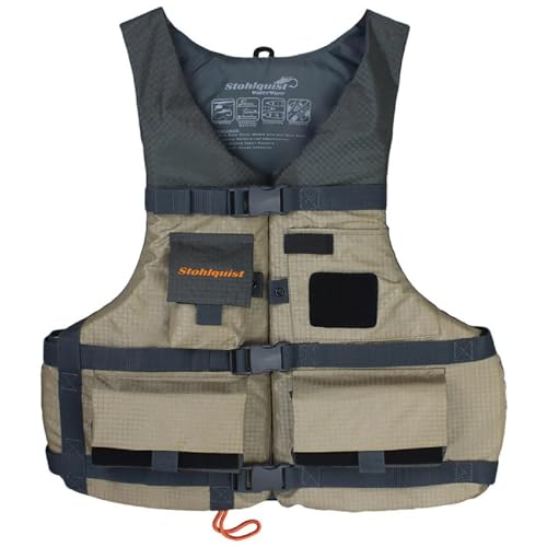 Stohlquist Fisherman Lifejacket - Universal (30-52 inch Chest), Khaki, PFD for Kayak Fishing & Boating