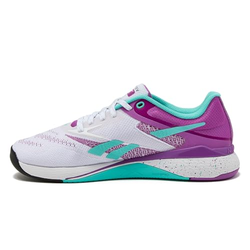 Reebok Women's Nano X5 Athletic Shoes - White/Purple Rave/Aqua, Size 5