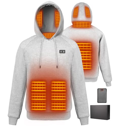 Heated Hoodie for Men & Women with 7.4V 16000mAh Battery, Medium Gray