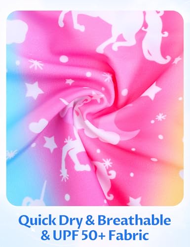 Girls' 2-Piece Bathing Suit with Briefs and UPF 50+ Sun Protection - Rainbow, 6-7 Years