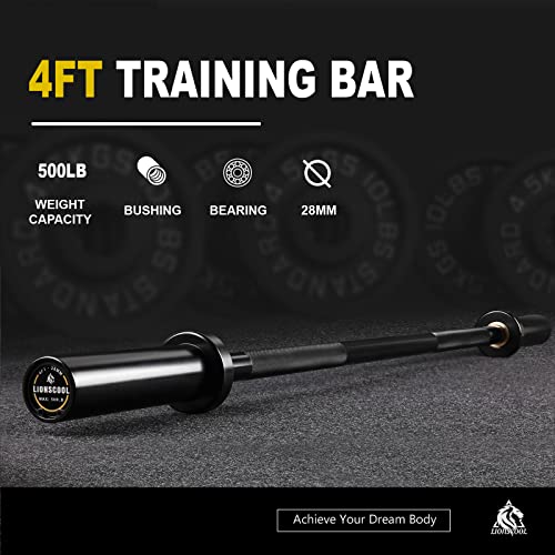 Black 4ft Olympic Barbell for Strength Training - Heavy Duty, 500LBS Capacity