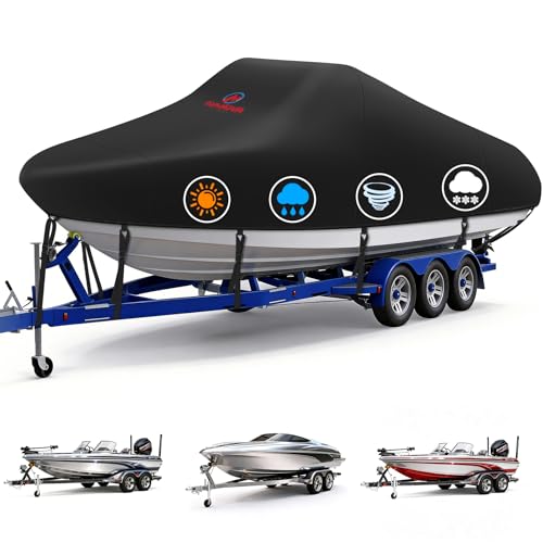 M Comnova 16-18.5 FT Marine Boat Cover - Waterproof Trailerable Cover for V-Hull, Tri-Hull & Fishing Boats, Fits Up to 94" Beam